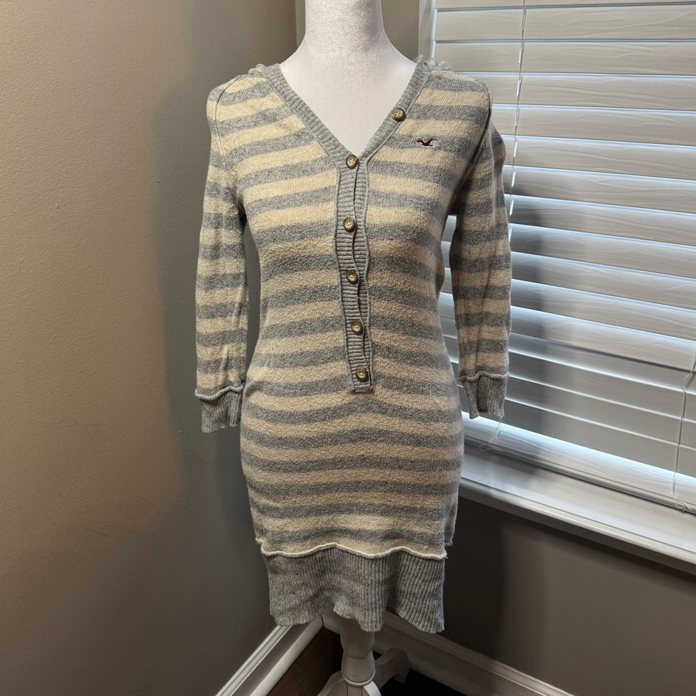 Vintage Hollister striped Gray and Cream Sweater Dress